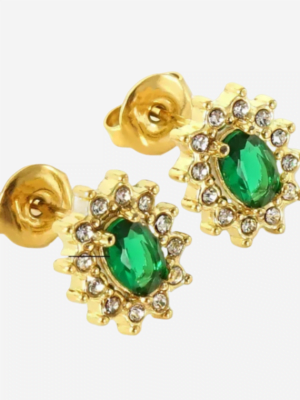 Emerald Green Sunglower Stud Earrings