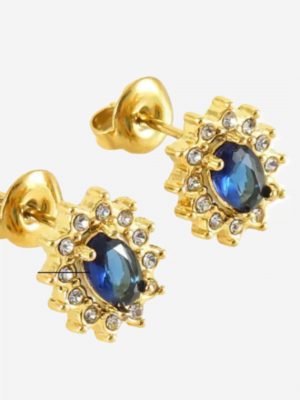 Royal Blue Sunflower Stud Earrings