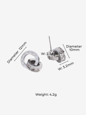 Haute Haus - DOUBLE-LOOP ROMAN NUMERAL STUD DROP EARRINGS In Silver with dimensions and measurements