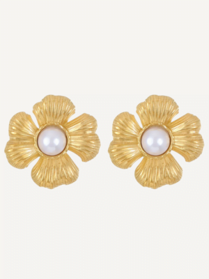 Pearl Flower Big Stud Earrings