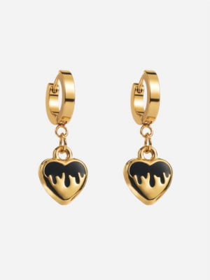 Gold Black Melting Heart Drop Earrings