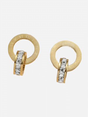 Double-Loop Roman Numeral Stud Drop Earrings